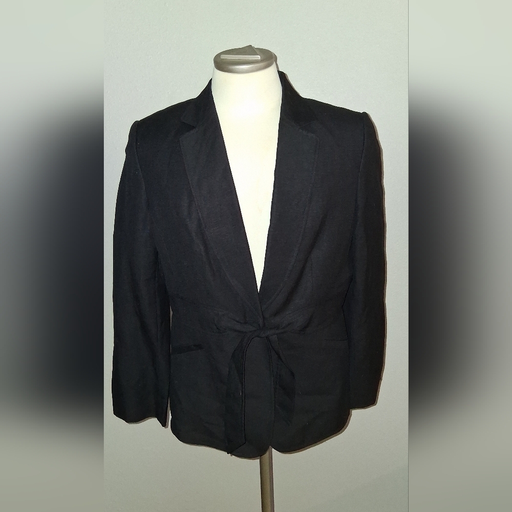 Tahari Linen Blend  Black Women's Tie-Front Blazer Size 16